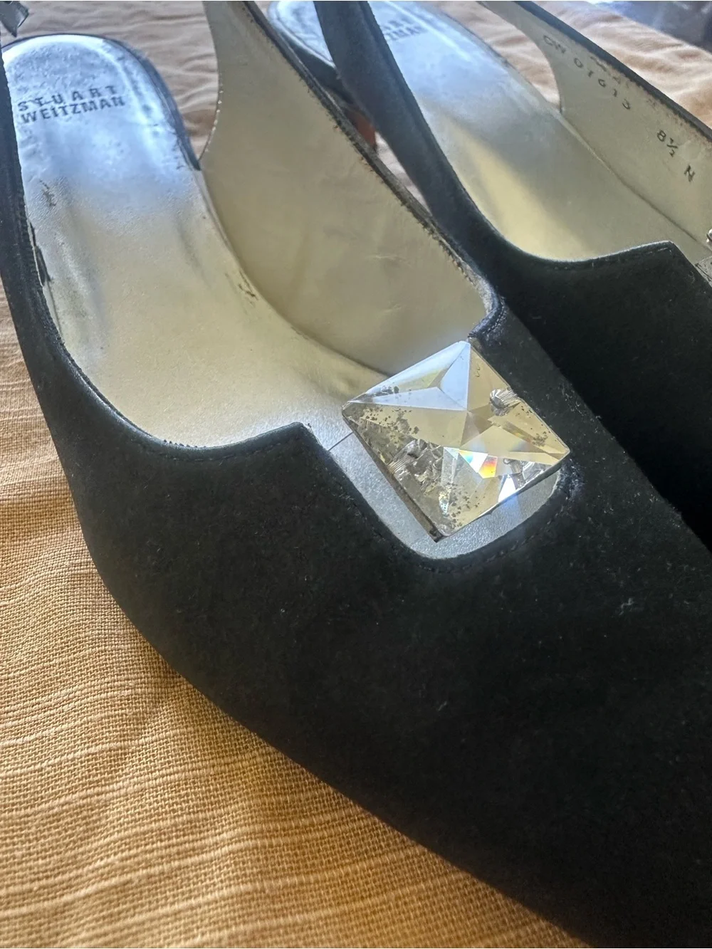 Stuart Weitzman Black Satin Kitten Heels Sling Back 8.5N